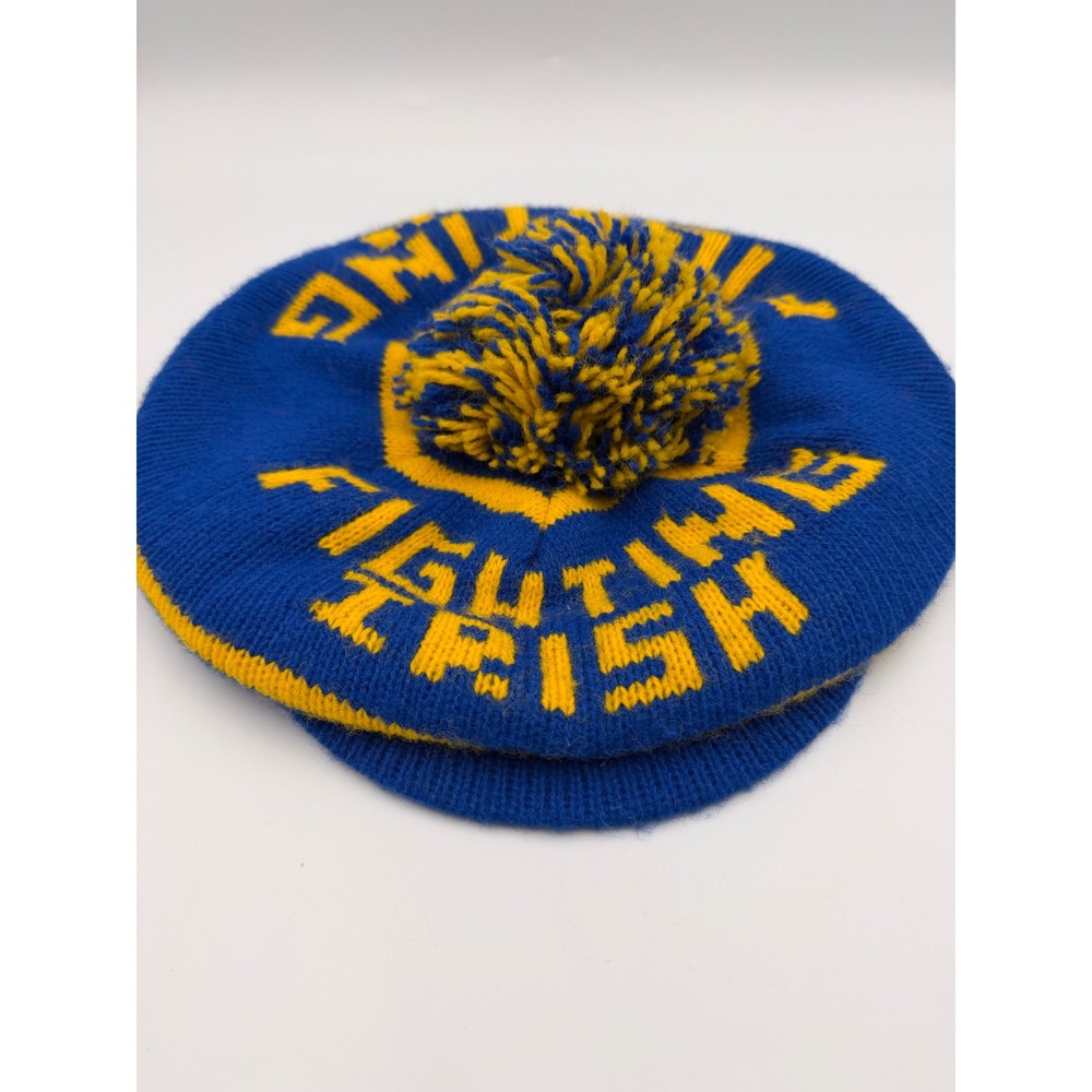 Vintage Notre Dame Fighting Irish Knit Tam Hat Blue Gold Pom Pom Brimmed Cap